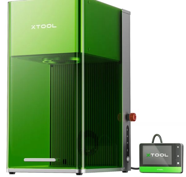 Graveur laser xTool F1 Ultra, caisson vert avec son écran de contrôle